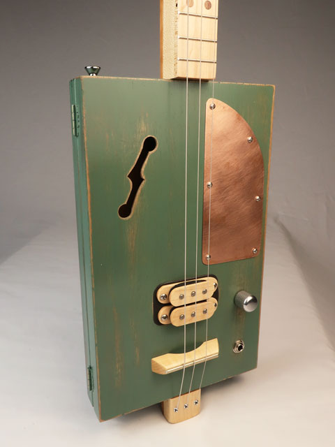 Green 3 String Humbucker Cigar Box Guitar CBG #2602