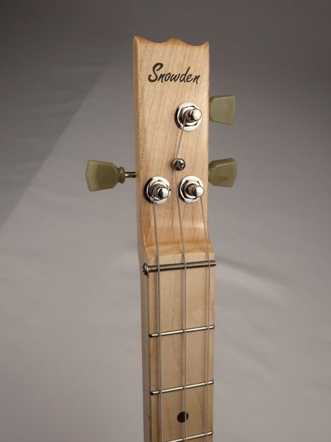 Cigar Box Guitar neck and headstock with Snowden guitars logo. Maple neck and fretboard with grover tuners.