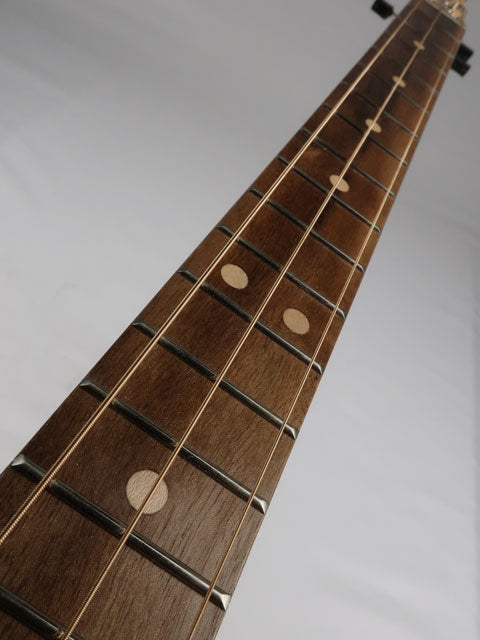 Cigar Box Guitar fretboard made front walnut with maple inlays This 3 string cigar box guitar is handmade by Mike Snowden of Snowden Guitars.