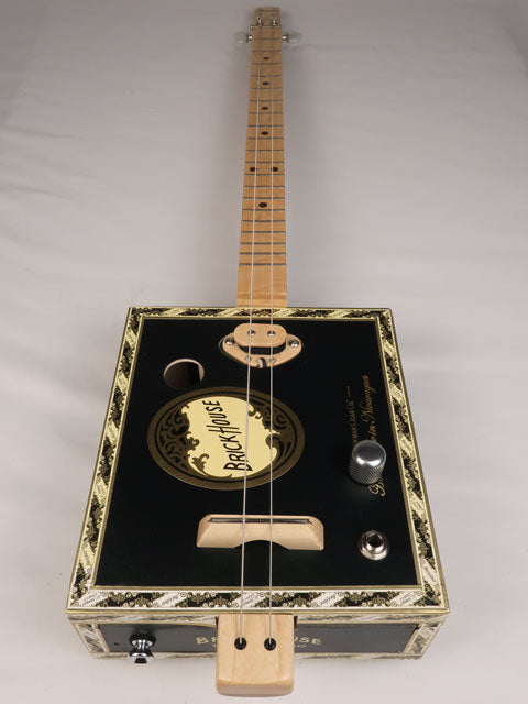 cigarette box guitar The Steampunker" 3-string Illustrated Cigar - Beautiful Original Design tap in the string ferrules Cigar Box Guitar for sale