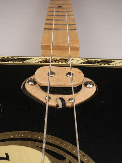 Close up view of a 2 string cigar box guitar pickup. Handmade by Mike Snowden of Snowden Guitars.