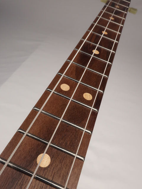 Metal Top 3 String Cigar Box Guitar CBG #2627 front view of neck made by Mike Snowden.
