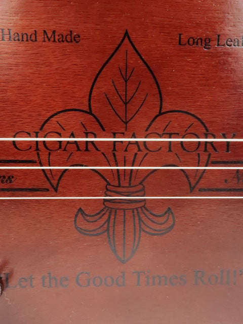 Front logo view cigar box guitar 3 string new cigar factory. Let the good times roll Handmade by Mike Snowden.