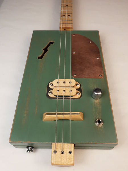 Green 3 String Humbucker Cigar Box Guitar CBG #2602