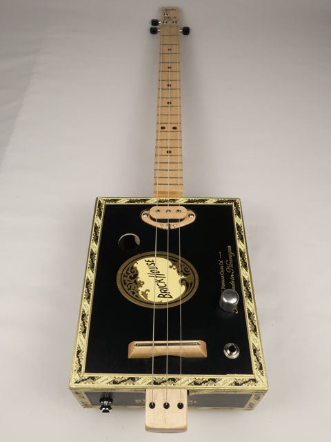 Black Brick House 3 String Cigar Box Guitar CBG #2630